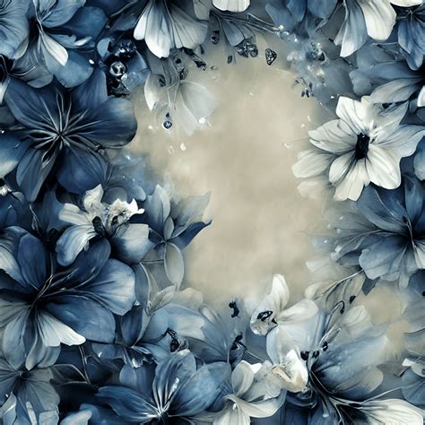 Navy Blue Flowers on Pale White Background · Creative Fabrica