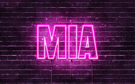 Download wallpapers Mia, 4k, wallpapers with names, female names, Mia name, purple neon lights ...