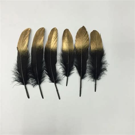 New Goose Feathers,100pcs/lot Gold/Black Goose Loose feathers,goose craft feathers,13 18cm long ...