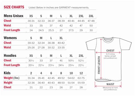 Clothing Size Chart Printable