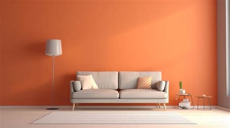 Premium AI Image | A Light Grey Sofa in a Modern Living Room with Orange Wall generative ai