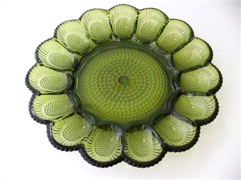 Deviled Egg Plate Green Indiana Glass by MrsRekamepip on Etsy