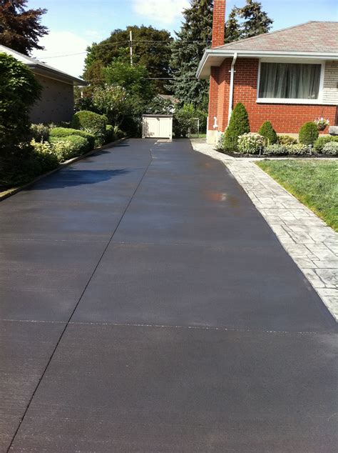 Broom Finished Concrete Driveway with English Yorkstone Stamped Concrete Sidewalk in London ...