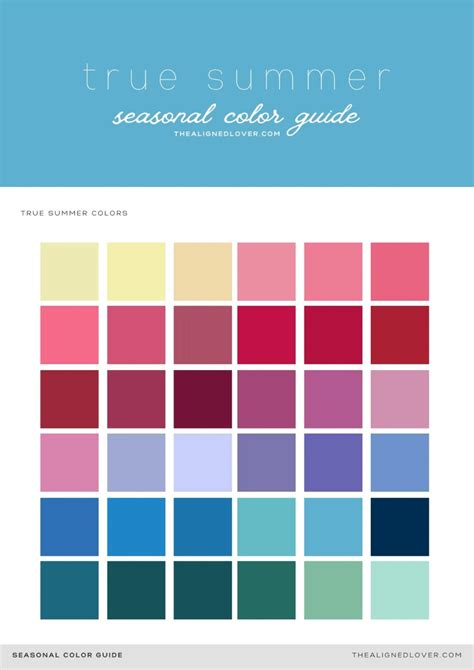 Guide to the True Summer Seasonal Color Palette | The Aligned Lover Color Analysis Summer ...