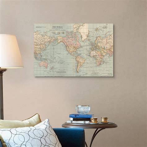 The World - Vintage Map Canvas Art Print | eBay