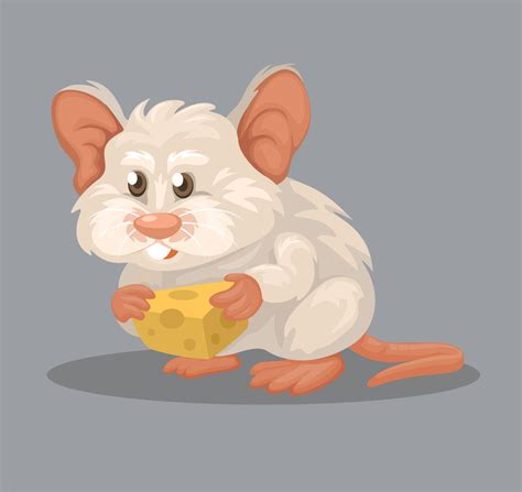 White mouse eating cheese animal character for pet or experiment ...