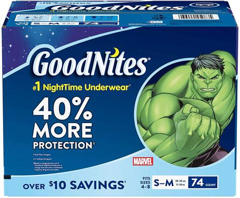 Goodnites Bedtime Underwear Diapers For Boys, Size S/M , 74 ct — Goisco.com