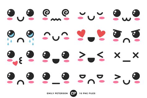 Kawaii Faces Clip Art Cute Faces Clipart Expression Clip Art | Etsy