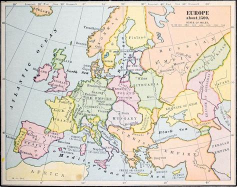 Map of Europe from around the year 1500 - taken from Creative Commons copy of New International ...