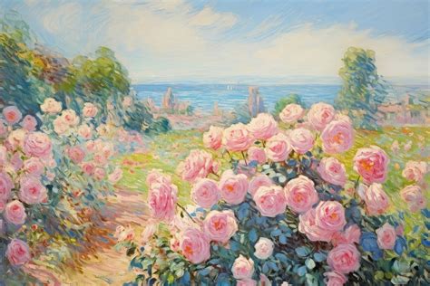 Rose garden painting outdoors nature. | Free Photo Illustration - rawpixel