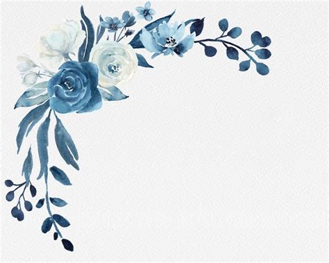 Navy Blue and White Floral Bouquets,blue Flowers Watercolor Clip Art, Moonlight Collection ...