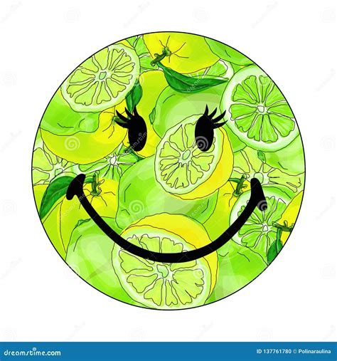 Vector Illustration of a Smiley with Limes Stock Photo - Illustration of colorful, funny: 137761780