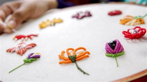 10 TYPES OF FLOWERS with Bullion Stitch: HAND EMBROIDERY FOR BEGINNERS | Embroidery for ...