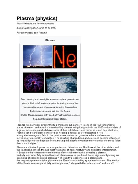 Plasma (Physics) : Jump To Navigationjump To Search | PDF | Plasma (Physics) | Ionization