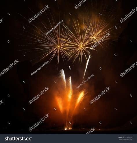 Colorful Fireworks Explosion Dark Sky Background Stock Photo 219632242 ...