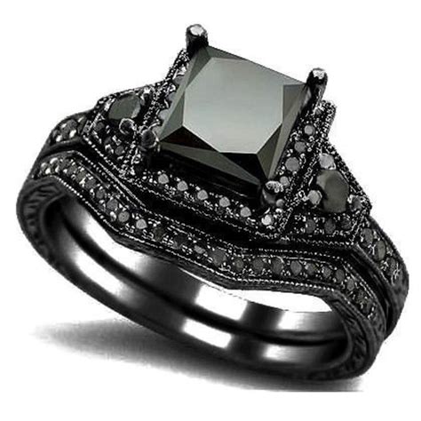 2020 SZ 5 11 Black Rhodium Wedding Ring Band Set Engagement Princess Cut Bridal Mothers Day From ...