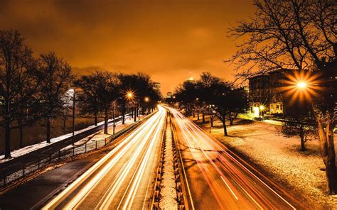 photography, Urban, City, Lights, Night, Highway, Trees, Building, Long exposure Wallpapers HD ...