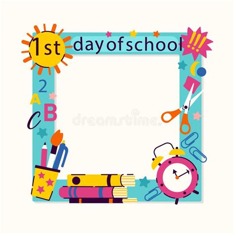 Flat Design First Day of School Frame Vector Illustration. Stock Vector - Illustration of school ...