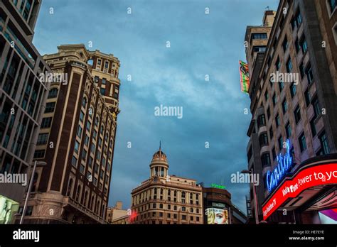 Gran Via street, night view. Madrid, Spain Stock Photo - Alamy