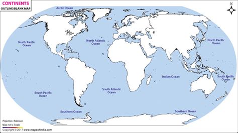 World Continents Outline Map, Continents Blank Map