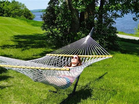 Double Cotton Rope Hammock with Stand - 15 ft 3-Beam Steel - Hammock Universe USA