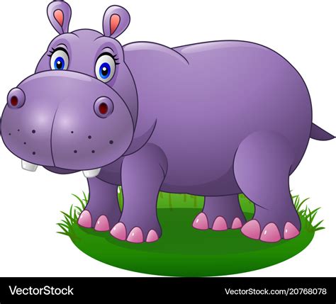 Cute cartoon hippo on the grass Royalty Free Vector Image