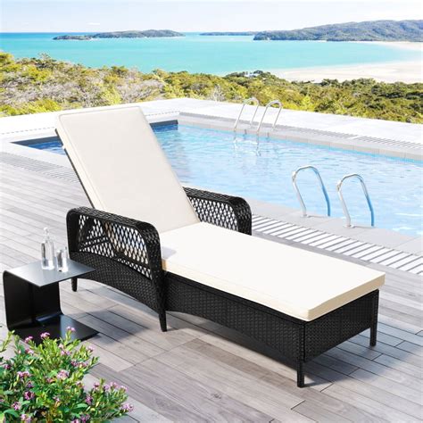 Patio Chaise Lounge Chair, Outdoor PE Rattan Chaise Lounge, Sun Chaise Lounge with Adjustable ...