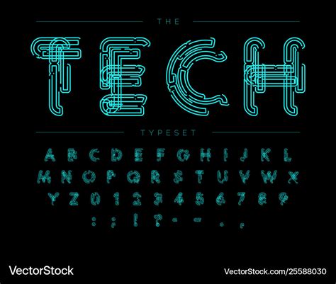 Cyber tech font contour scheme style Royalty Free Vector