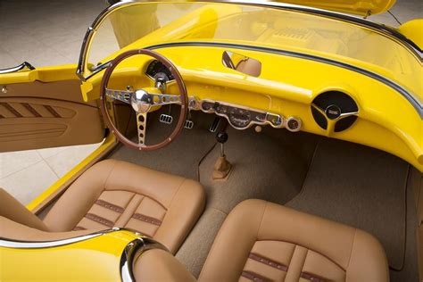 1954 CHEVROLET CORVETTE CODDINGTON CUSTOM Interior yellow and tan and brown interior ferrari ...