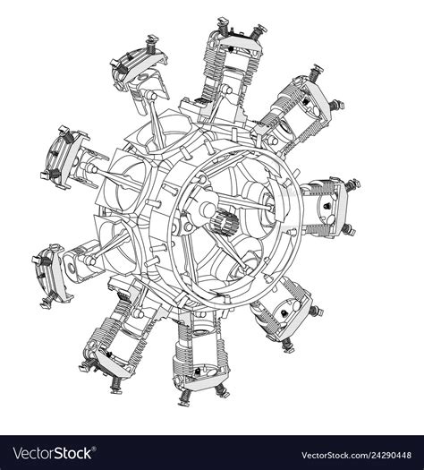 Disassembled radial engine on a white Royalty Free Vector