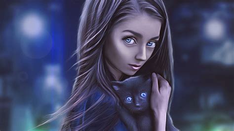 2560x1440 Digital Girl With Cat 1440P Resolution ,HD 4k Wallpapers ...