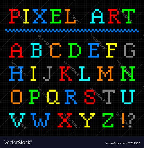 Pixel art color font set of letters Royalty Free Vector