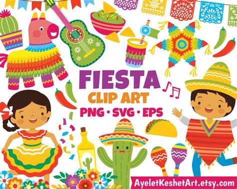 Fiesta Clipart Set Cute Graphics of Mexican Party and Cinco De Mayo. SVG, PNG, EPS Files. for ...