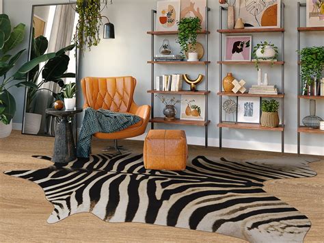 Guyi Rare Zebra Rug 8x6 ft Faux Cowhide Rug Large Cow Hide Rug Modern ...