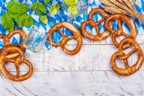 Premium Photo | Oktoberfest salted pretzels on white