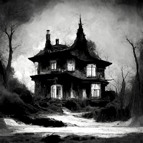 Premium Photo | Black and white spooky creepy house surrounded by white ...