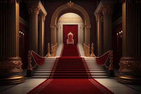 Premium Photo | Red carpet leading to a king thrones inside of the palace castle