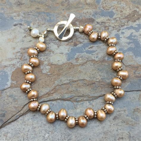 Gold Pearl Bracelet With Sterling Silver 7.25 Inch - Etsy