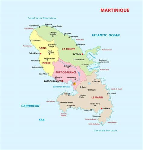 Administrative map of Martinique with cities and airports | Martinique | North America ...