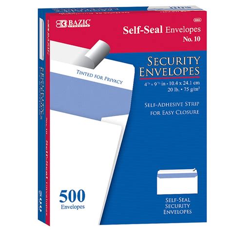 BAZIC #10 Self-Seal Security Envelopes, Pack of 500 - BAZ5064 | Bazic ...