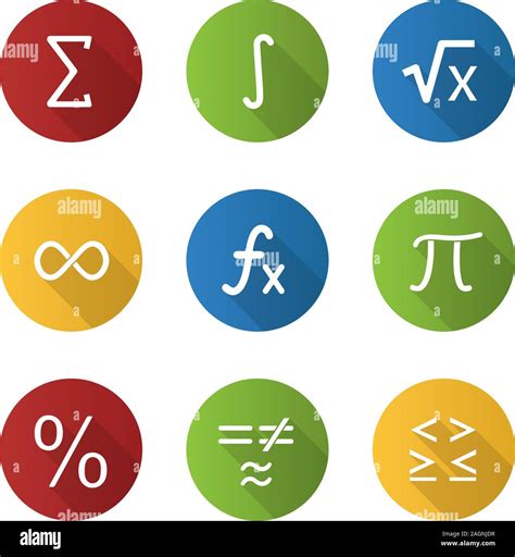 Mathematics flat design long shadow glyph icons set. Math symbols. Algebra. Vector silhouette ...