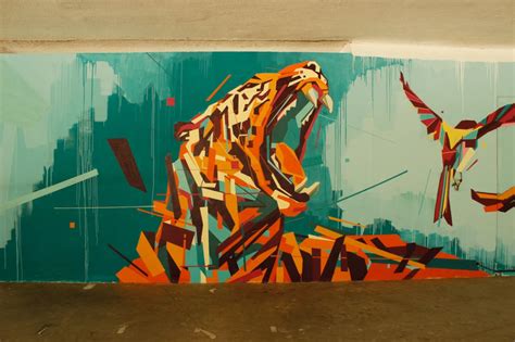 Rainbow Animals Roar Across Geometric Street Art Murals | Urban art ...