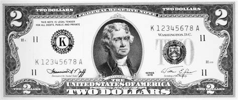 Two Dollar Bill. /Npresident Thomas Jefferson On The Front Of A U.S. Two Dollar Note, 1976 ...