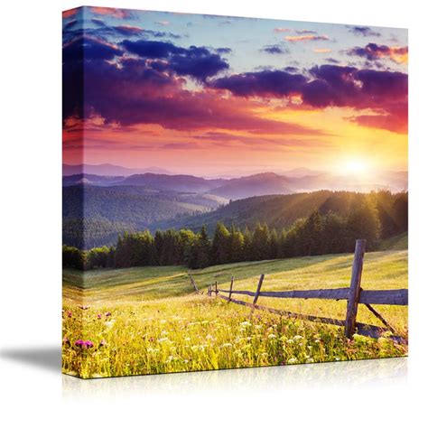 Canvas- Majestic Sunset in the Mountains Landscape, Mountain Scenery- 24" x 24" | eBay