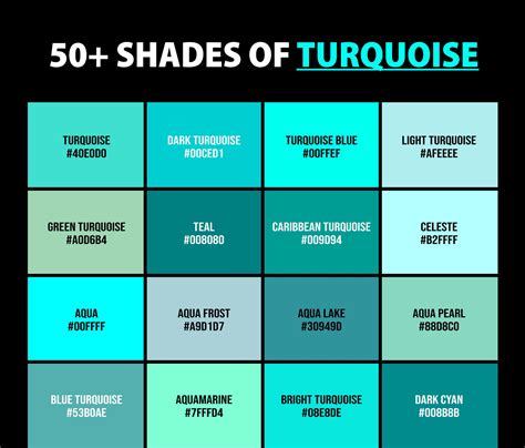 50+ Shades of Turquoise Color (Names, HEX, RGB & CMYK Codes) – CreativeBooster