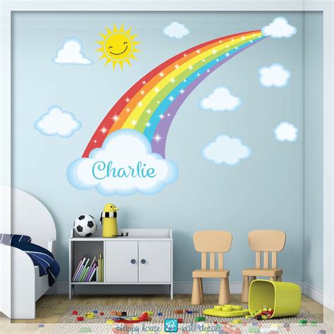 Rainbow With Clouds Wall Decal Pastel Rainbow Sticker - Etsy