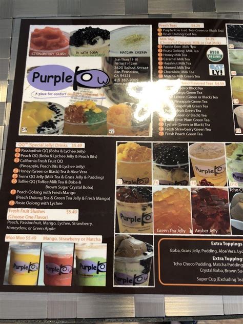 Menu at Purple Kow, Concord