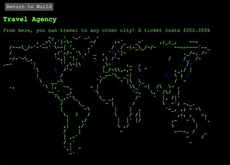 Travel agency now displays an ascii world map! : r/Bitburner