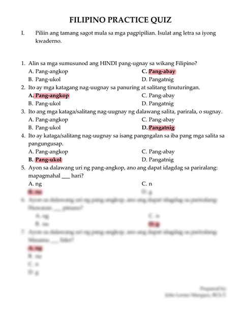 SOLUTION: Grade 5 filipino pang ugnay quiz - Studypool