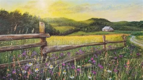 Country Fence Landscape Acrylic Painting LIVE Tutorial - YouTube